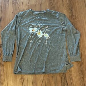 Gray Long Sleeve Shirt with Daisy Print